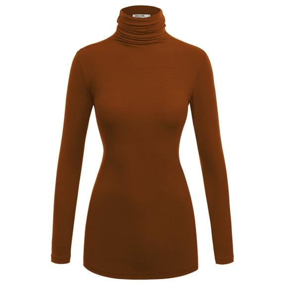 Made by Johnny Women's Long Sleeve Ribbed Turtleneck Pullover Sweater L RUST
