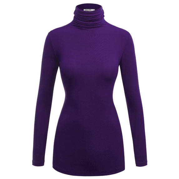 Made by Johnny Women's Long Sleeve Ribbed Turtleneck Pullover Sweater M PURPLE