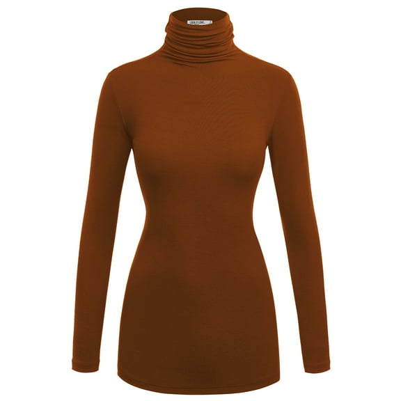 Made by Johnny Women's Long Sleeve Ribbed Turtleneck Pullover Sweater S RUST