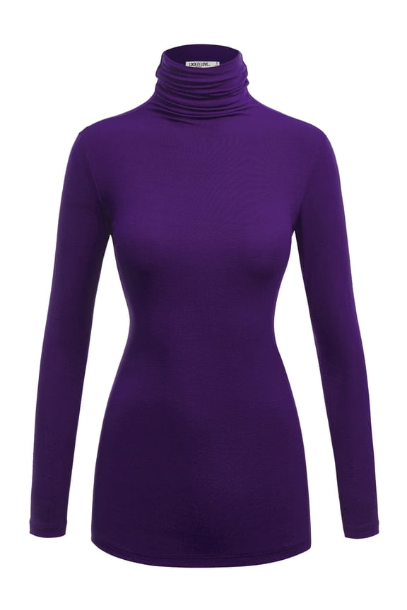 Women's Long Sleeve Ribbed Turtleneck Pullover Sweater XXXL PURPLE