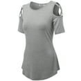 thumbnail image 1 of Made by Johnny Women's Loose Short Sleeve Strappy Cold Shoulder Top L HEATHER_GREY, 1 of 6