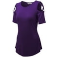 thumbnail image 1 of Made by Johnny Women's Loose Short Sleeve Strappy Cold Shoulder Top XL PURPLE, 1 of 6