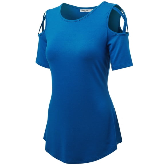 Made by Johnny Women's Loose Short Sleeve Strappy Cold Shoulder Top XL ROYAL_BRITE