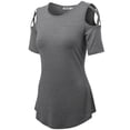 thumbnail image 1 of Made by Johnny Women's Loose Short Sleeve Strappy Cold Shoulder Top XXL HDG, 1 of 6