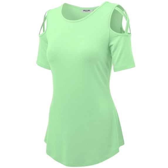 Made by Johnny Women's Loose Short Sleeve Strappy Cold Shoulder Top XXL MINT