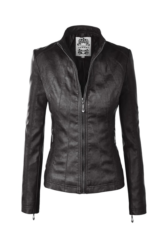 Women's Panelled Faux Leather Moto Jacket L BLACK