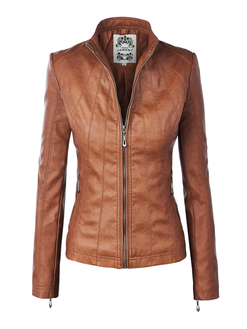 Made by Johnny Women's Faux Leather Moto Biker Jacket, Panelled