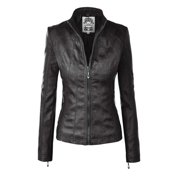 Made by Johnny Women's Panelled Faux Leather Moto Jacket XS BLACK