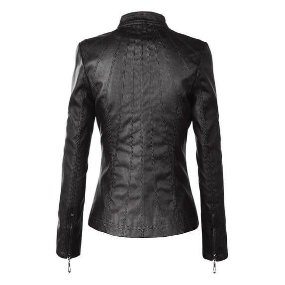Made by Johnny Women's Panelled Faux Leather Moto Jacket XXL BLACK