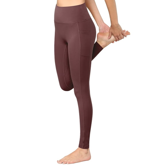 Made by Johnny Women's Peached Front Seamless Leggings with Side Pocket Full-Length Yoga Pants S WINE