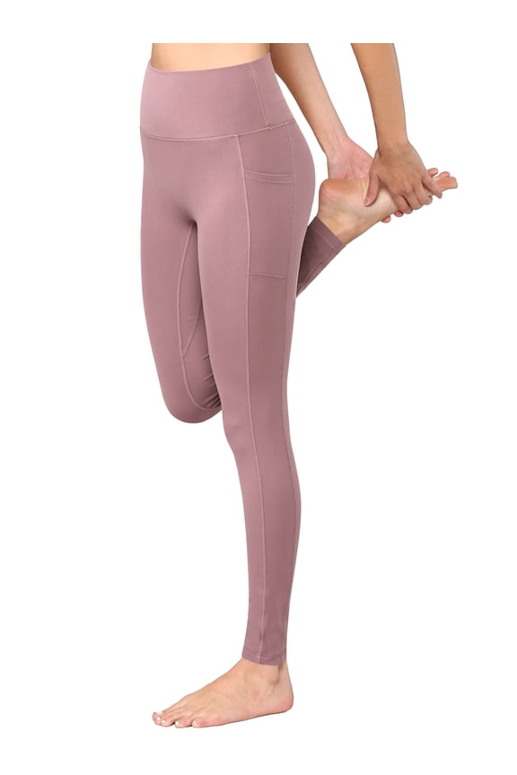 Women's Peached Front Seamless Leggings with Side Pocket Full-Length Yoga Pants XL ROSE_PINK