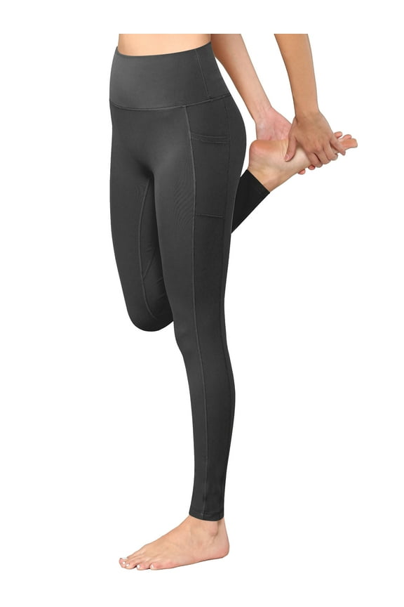 Women's Peached Front Seamless Leggings with Side Pocket Full-Length Yoga Pants XS CHARCOAL_GREY