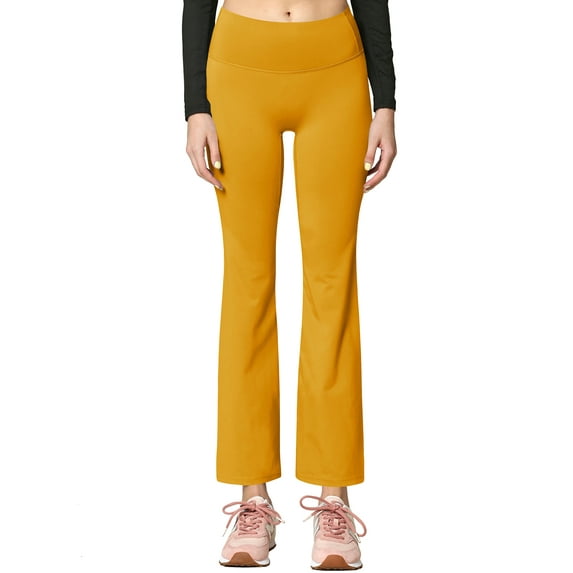 Made by Johnny Women's Peached Seamless Front Leggings with Inner Pocket Ankle Boot cut Yoga Pants M MUSTARD