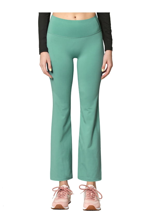Women's Peached Seamless Front Leggings with Inner Pocket Ankle Boot cut Yoga Pants S SAGE