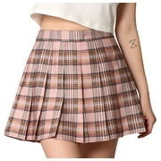 Made by Johnny Women's Plaid High Waist School Uniform Pleated Skater Tennis Skirt L MAUVE_PLAID