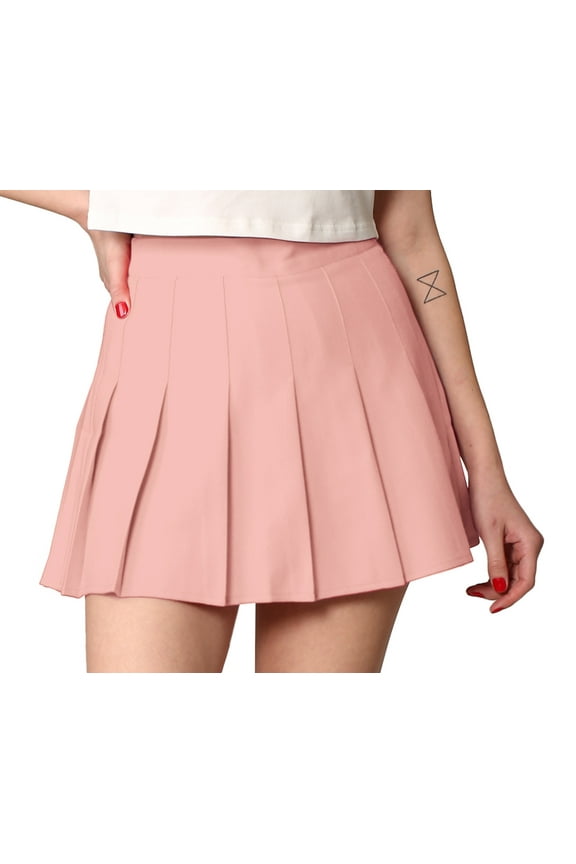 Women's Plaid High Waist School Uniform Pleated Skater Tennis Skirt M PINK