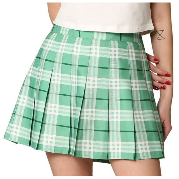 Made by Johnny Women's Plaid High Waist School Uniform Pleated Skater Tennis Skirt S GREEN_PLAID