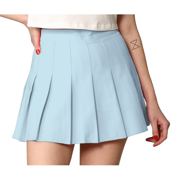 Made by Johnny Women's Plaid High Waist School Uniform Pleated Skater Tennis Skirt S SKY_BLUE
