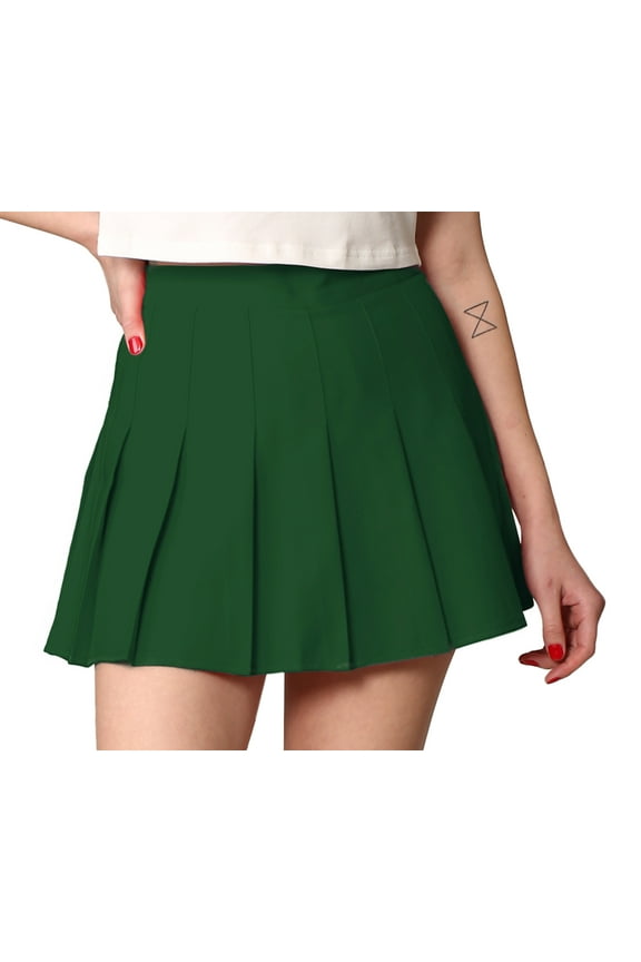 Women's Plaid High Waist School Uniform Pleated Skater Tennis Skirt XL GREEN