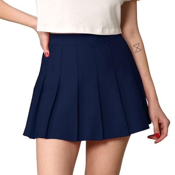 Made by Johnny Women's Plaid High Waist School Uniform Pleated Skater Tennis Skirt XL NAVY