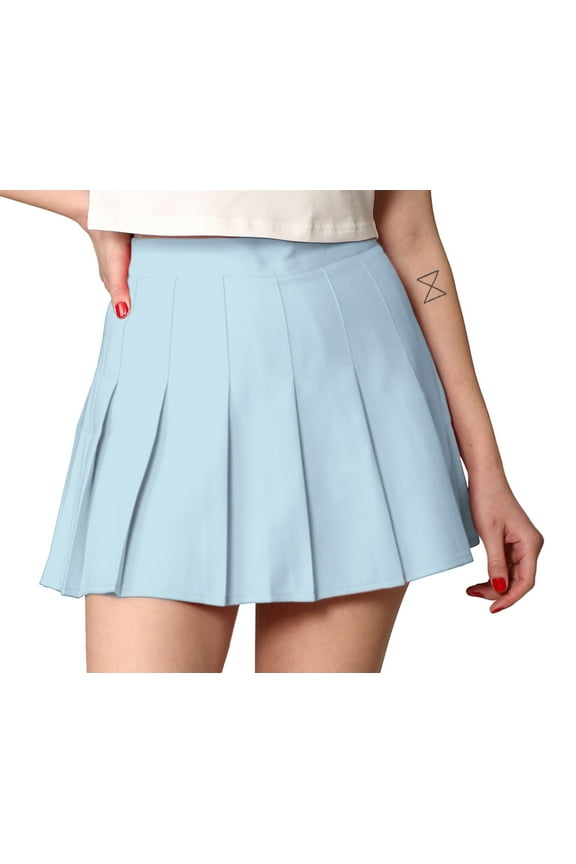 Women's Plaid High Waist School Uniform Pleated Skater Tennis Skirt XL SKY_BLUE