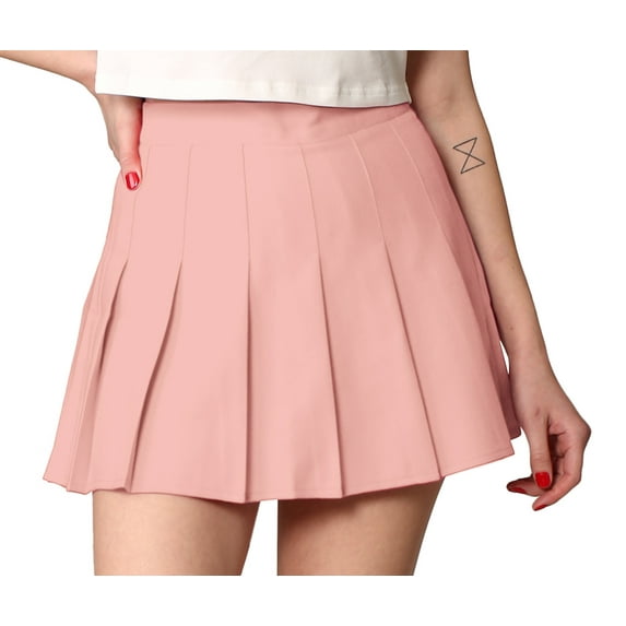 Made by Johnny Women's Plaid High Waist School Uniform Pleated Skater Tennis Skirt XS PINK