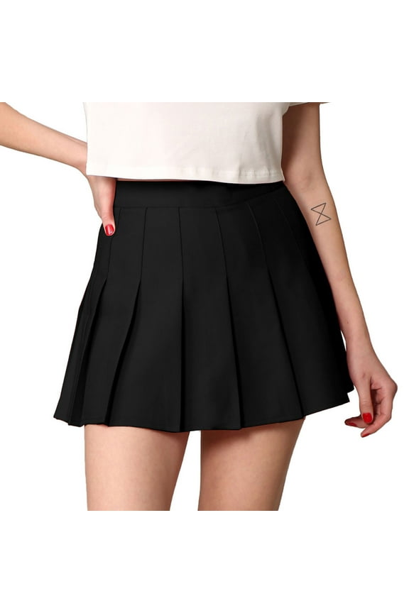 Women's Plaid High Waist School Uniform Pleated Skater Tennis Skirt XXL BLACK