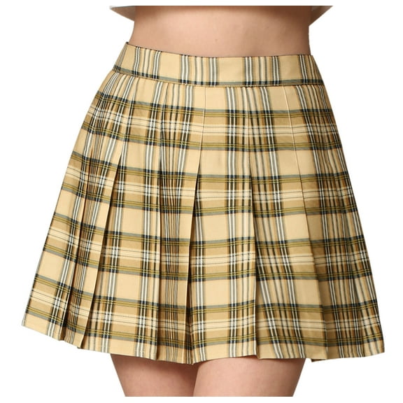Made by Johnny Women's Plaid High Waist School Uniform Pleated Skater Tennis Skirt XXL KHAKI_PLAID