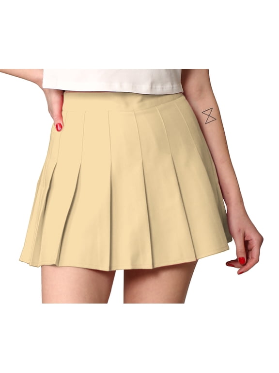 Women's Plaid High Waist School Uniform Pleated Skater Tennis Skirt XXL KHAKI