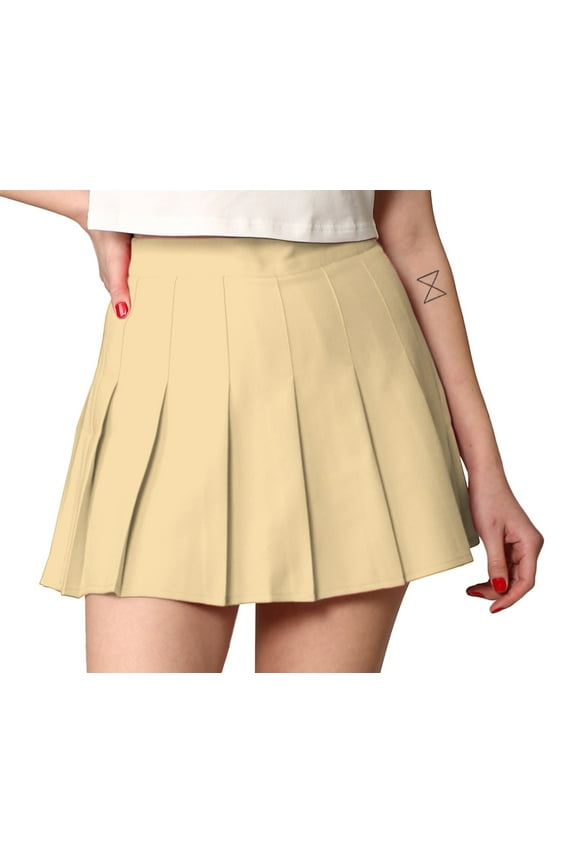 Women's Plaid High Waist School Uniform Pleated Skater Tennis Skirt XXL KHAKI