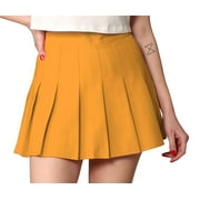 Made by Johnny Women's Plaid High Waist School Uniform Pleated Skater Tennis Skirt XXL MUSTARD