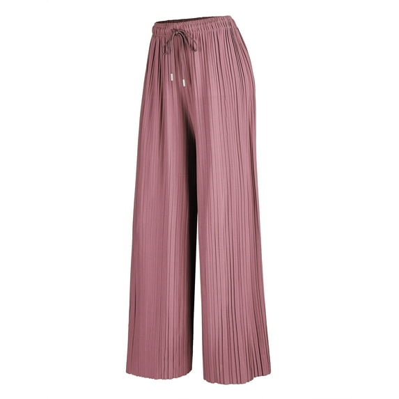 Made by Johnny Women's Pleated Wide Leg Palazzo Pants with Drawstring ONESIZE MAUVE