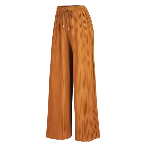 Made by Johnny Women's Pleated Wide Leg Palazzo Pants with Drawstring ONESIZE MUSTARD