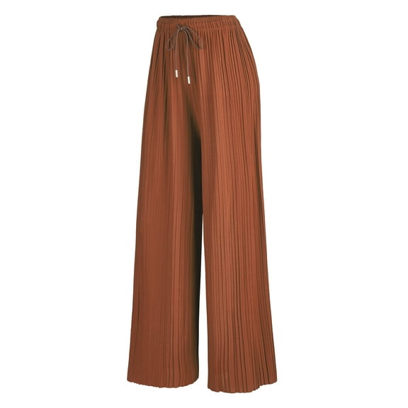 Made by Johnny Women's Pleated Wide Leg Palazzo Pants with Drawstring ONESIZE RUST
