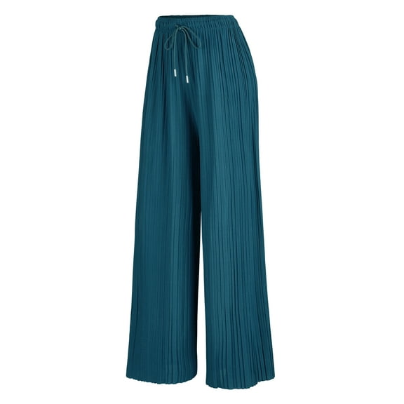 Made by Johnny Women's Pleated Wide Leg Palazzo Pants with Drawstring ONESIZE TEAL