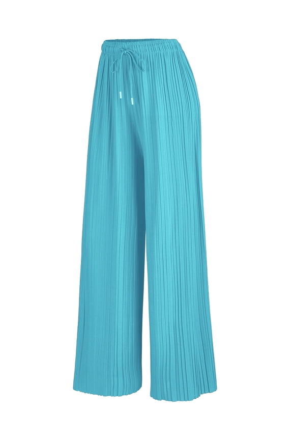 Women's Pleated Wide Leg Palazzo Pants with Drawstring PLUS AQUA