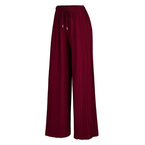 【I AM MARI】Belige Pleated Wide Banding Pants Made by Johnny Women's Pleated Wide Leg Palazzo Pants with