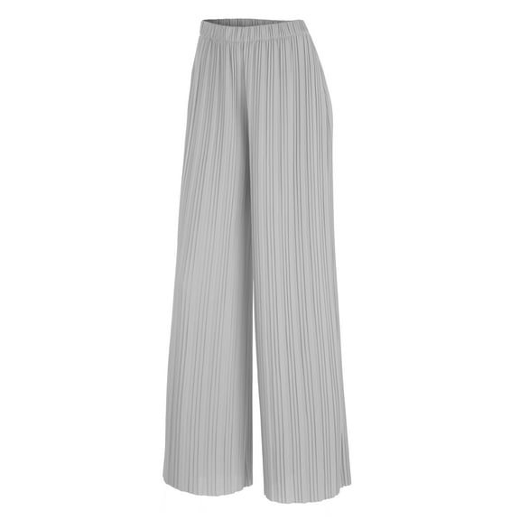 Made by Johnny Women's Pleated Wide Leg Pants with Elastic Waist Band L GREY