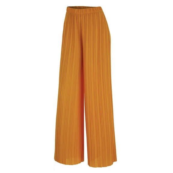 Made by Johnny Women's Pleated Wide Leg Pants with Elastic Waist Band L MUSTARD