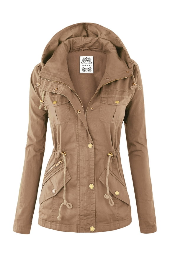 Women's Pop of Color Anorak Parka Jacket L KHAKI