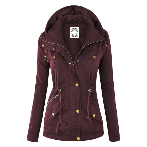 Made by Johnny Women's Pop of Color Anorak Parka Jacket L WINE