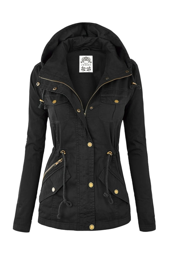 Women's Pop of Color Anorak Parka Jacket XL BLACK