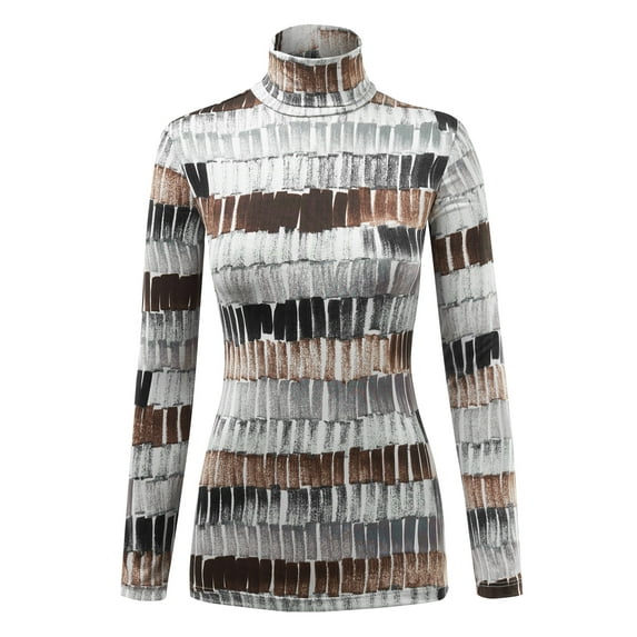 Made by Johnny Women's Print Long Sleeeve Turtleneck Sweater Knit Top XXXL BLACK_BROWN