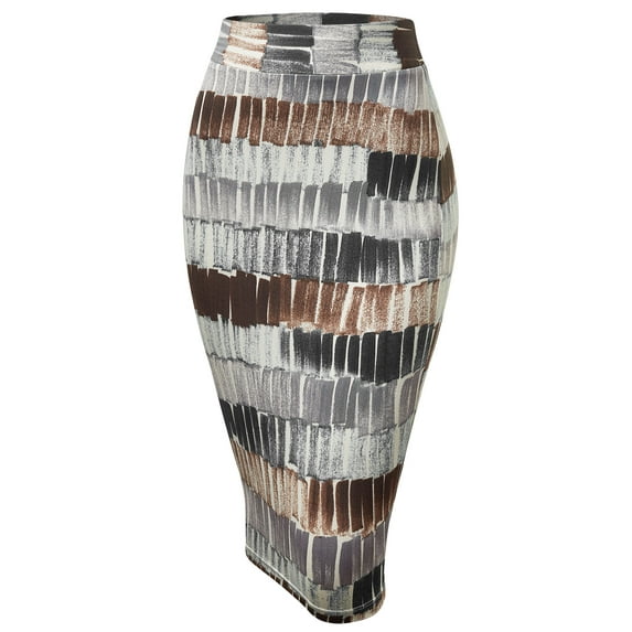 Made by Johnny Women's Print Midi Pencil Skirt M BLACK_BROWN