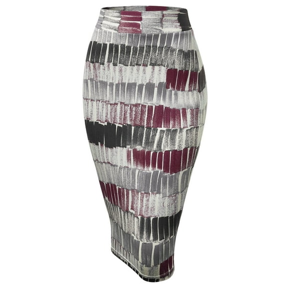 Made by Johnny Women's Print Midi Pencil Skirt S WINE_BLACK