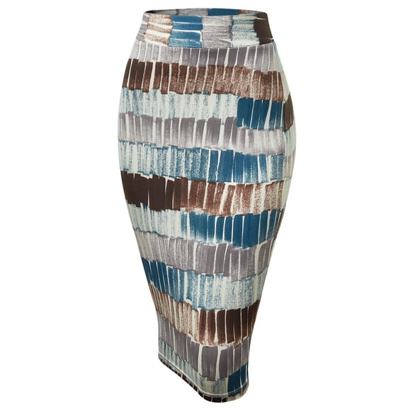Made by Johnny Women's Print Midi Pencil Skirt XL TEAL_BROWN