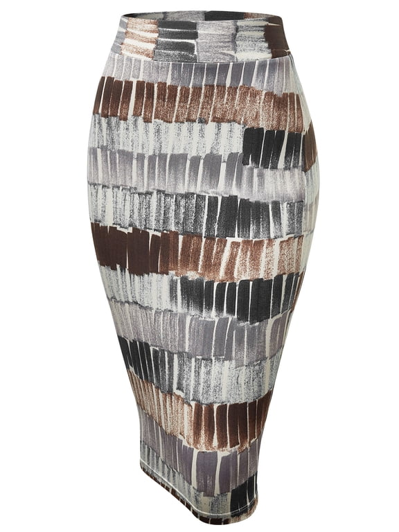 Women's Print Midi Pencil Skirt XXL BLACK_BROWN