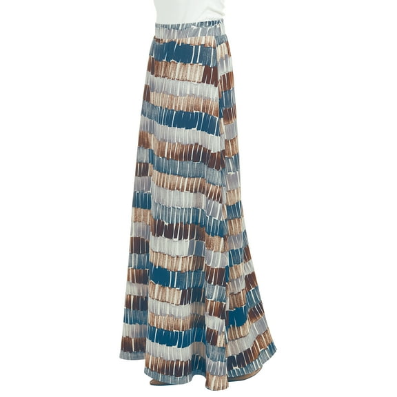 Made by Johnny Women's Printed Maxi Skirt with Waist Elastic Band M TEAL_BROWN
