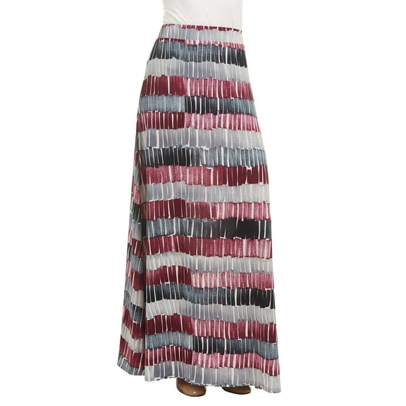 Made by Johnny Women's Printed Maxi Skirt with Waist Elastic Band M WINE_BLACK