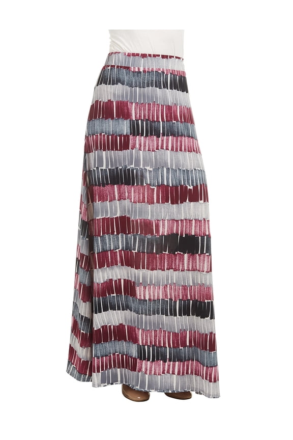 Women's Printed Maxi Skirt with Waist Elastic Band XXL WINE_BLACK